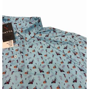Yatta Golf Polo  Top Men's XXL Blue Golf Print NWT
